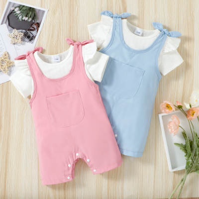 Baby Girl 2 Pieces Solid T-Shirts & Suspender Shorts