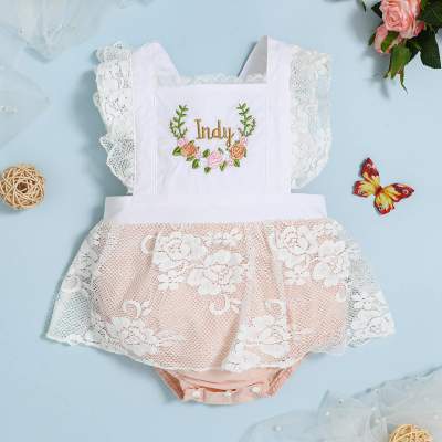 Baby Girl Embroidered Floral Letter Ruffles Lace Mesh Sleeveless Dress