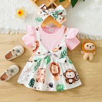New spring and summer baby girl animal print dress  Pink