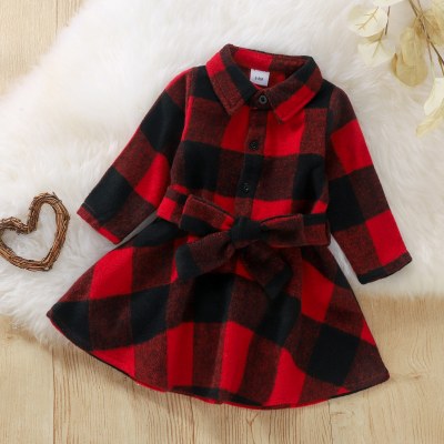 Baby Girl Plaid Thick Woolen Long Sleeve Dress
