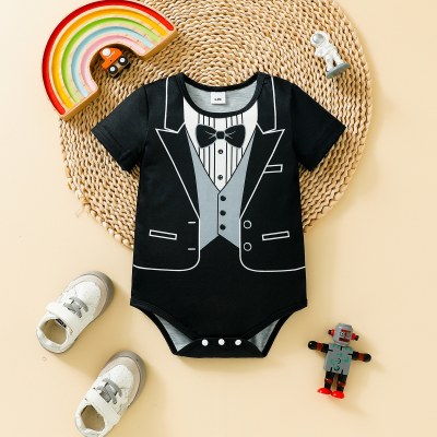 Novo estilo primavera e verão estilo cavalheiro gravata borboleta manga curta jaqueta triangular para bebês meninos