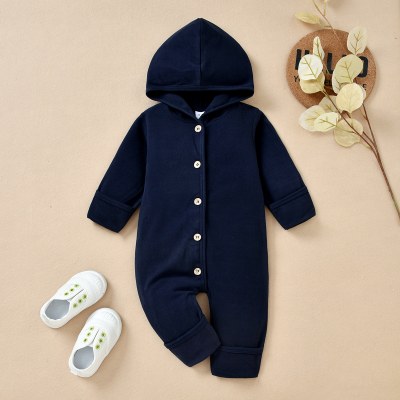Baby Solid Color Hooded Long-sleeved long-leg Jumpsuit