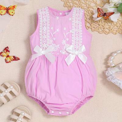 Baby Girl Lace Bow-knot Decor Sleeveless Triangle Romper