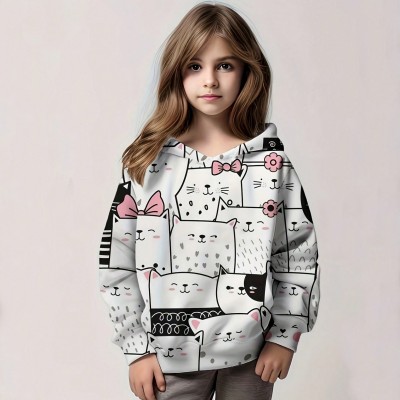 Sudadera con capucha de gato de dibujos animados de moda para niñas nuevas de primavera