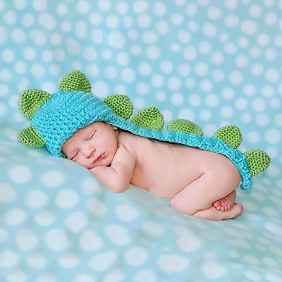 Roupas fotográficas para bebês menino tricotado à mão em forma de dinossauro
