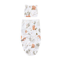 Newborn printed hat swaddle two-piece set  Multicolor