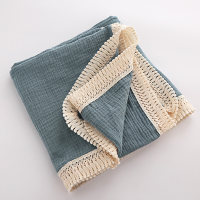 One piece of thin summer cotton tassel swaddle blanket for newborns  Blue