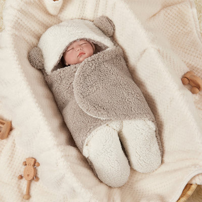 حقيبة نوم للأطفال حديثي الولادة سميكة بطبقة مزدوجة من الشيربا ومقسمة الأرجل
