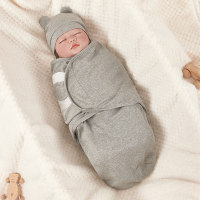 Newborn baby hat swaddle set pure cotton solid color swaddle anti-startle sleeping bag  Gray