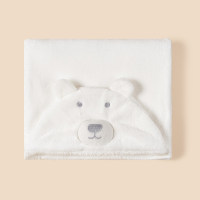 Um pedaço de toalha de banho com capuz em forma de animal para recém-nascidos  Bege