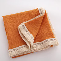 One piece of thin summer cotton tassel swaddle blanket for newborns  Yellow