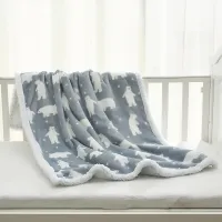 Couverture épaisse double couche pour nouveau-né, dessin animé, couverture pour bébé  gris