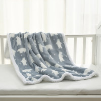 Baby Allover Bear Pattern Plush Blanket  Gray
