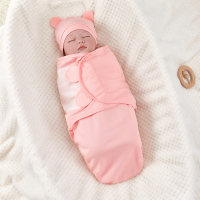 Newborn baby hat swaddle set pure cotton solid color swaddle anti-startle sleeping bag  Pink