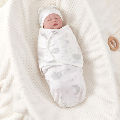 Newborn baby hat swaddle set pure cotton printed swaddle anti-startle sleeping bag