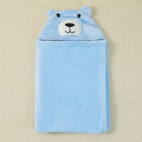 Um pedaço de toalha de banho com capuz em forma de animal para recém-nascidos  Azul