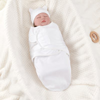 Ensemble d'emmaillotage pour nouveau-né, chapeau pour bébé, pur coton, couleur unie, sac de couchage anti-surprise  blanc