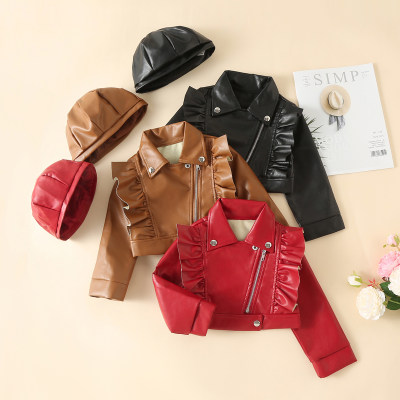 Toddler Solid Color Lapel Leather & Hat