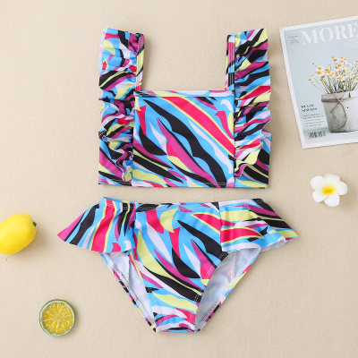 Toddler Girls Stripes Color-block Top & Pants Swimsuits