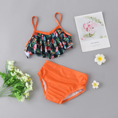 ملابس سباحة للفتيات بألوان زهرية 2 قطع