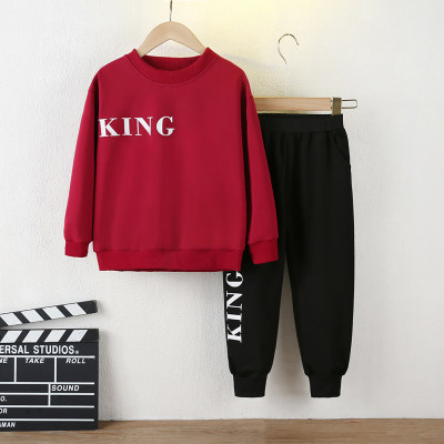 2-piece Kid Solid Color Letter Printed Long Sleeve Top & Straight Pants