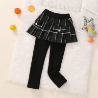 Kid Girl Fleece-lined Leggings with Plaid Outer Skirt  White