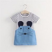 فستان صيفي جديد للفتيات الصغيرات بنمط الفأر مخطط  أزرق