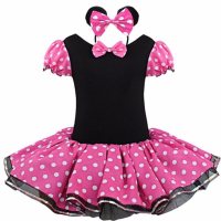 Summer new style girls' fashion polka dot dance skirt Mickey mesh dress  Rose pink