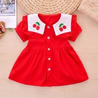 Meninas de manga curta vestido de princesa verão novo estilo infantil saia de verão fino bebê elegante vestido infantil  Vermelho