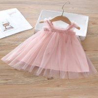 فستان بناتي صيفي جديد، فستان الأميرة الجنية الفائقة، تنورة شبكية للأطفال  وردي 