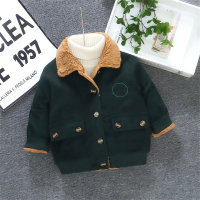 Toddler Boy Solid Color Front Pocket Lapel Cotton-padded Jacket  Deep Green
