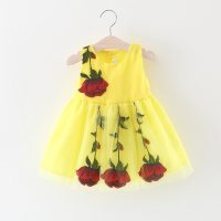 Nuevo vestido infantil de verano floreciente con flores para niñas de primavera y verano  Amarillo