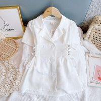 Novo vestido de verão para meninas, estilo coreano fino, saia de terno sofisticada, fina e elegante para crianças pequenas e médias  Branco