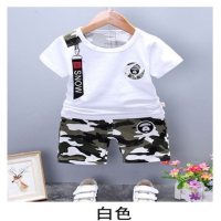 New summer Korean style children's short-sleeved suits for boys camouflage two-piece factory direct sales  White