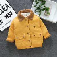 Toddler Boy Solid Color Front Pocket Lapel Cotton-padded Jacket  Yellow