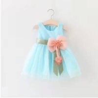 Novos vestidos de verão para meninas/princesa flor grande arco vestidos infantis vendas diretas da fábrica  Azul