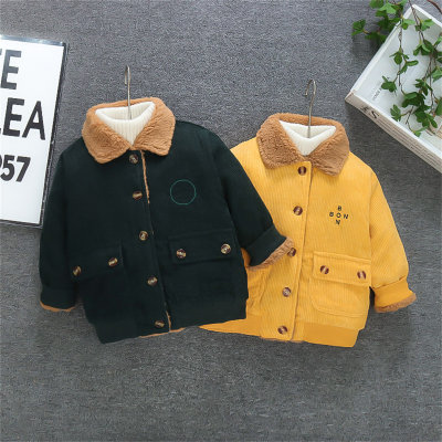 Toddler Boy Solid Color Front Pocket Lapel Cotton-padded Jacket