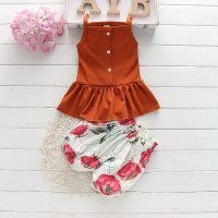 Summer girls solid color suits for girls baby shorts vest suits suspenders cute small and medium children  Red