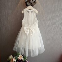 Verano nueva falda de chaleco de vestido de costura de encaje para niñas  Blanco