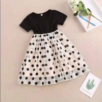 Girls dresses summer new style children's Korean style fashionable polka dot princess dresses for middle and large children fashionable mesh skirt  Black