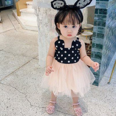 Verão novo bebê saia sem mangas versão coreana meninas mickey cabeça vestido infantil saia tutu suspensórios saia de malha
