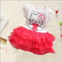 فستان قطة صيفي لطيف للفتيات وتنورة لطيفة على شكل رسوم كرتونية منفوشة  أحمر