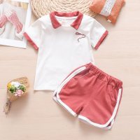 Children's clothing summer new arrivals boys and girls fashion short sleeve + shorts suits children's school uniforms  Red