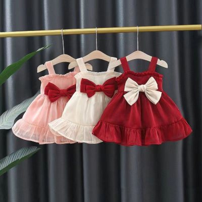 Summer thin girls bow suspender skirt princess skirt baby girl summer dress stylish children's dress
