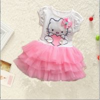 فستان قطة صيفي لطيف للفتيات وتنورة لطيفة على شكل رسوم كرتونية منفوشة  وردي 