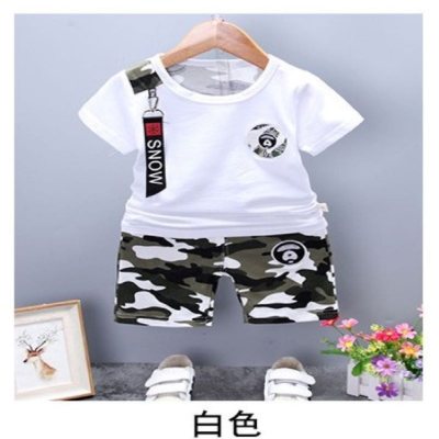 Novo verão estilo coreano ternos de manga curta para meninos camuflagem de duas peças vendas diretas da fábrica