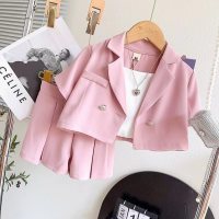 Girls' summer new suits suit jacket + wide-leg shorts  Pink