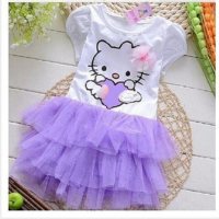 Vestido lindo de verano para niñas, falda bonita de dibujos animados esponjosa para gatos  Púrpura