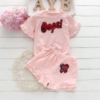 Pullover suit summer no hood cotton pink pants suit spot female cartoon anime clothing  Pink