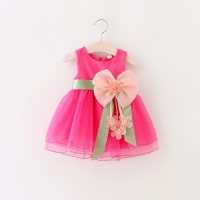 Nuevos vestidos de verano para niñas/vestidos de princesa con lazo grande y flores para niños ventas directas de fábrica  rojo